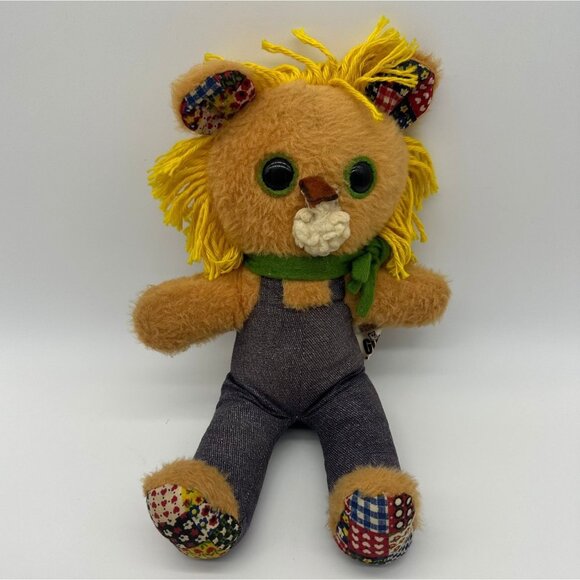 Vintage Danny Denim Gund Lion Stuffed Animal Plush Patchwork 1976 Overalls - Picture 1 of 10